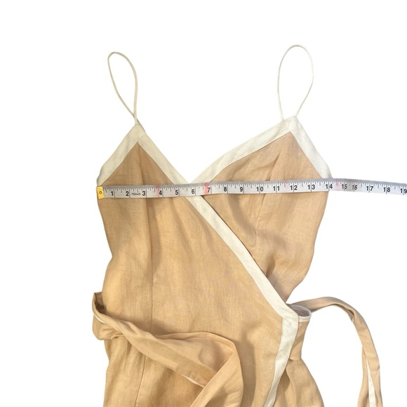 Anthropologie Azulu Vitoria Camel Linen Contrast Colorblock Wrap Dress Sz XS - Picture 9 of 12